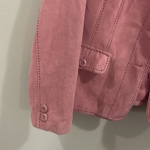 Dress Barn Sued Pastel Pink with black stitching Office Button Down Coat Blazer - Picture 4 of 7